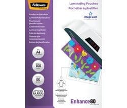 Fellowes Enhance 80 Micron Glossy Laminating Pouches A4 (Pack of 100)