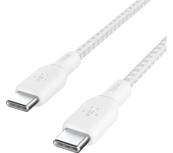 Belkin Braided USB-C to USB-C Cable, 100W, 2 m - White - Image 4