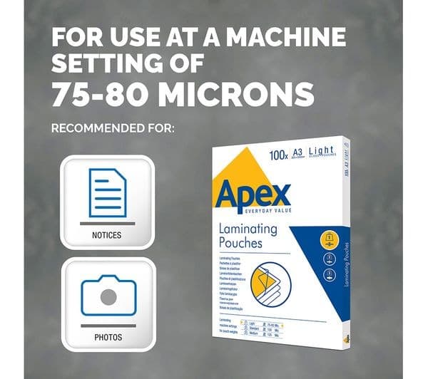 Fellowes Apex Light Duty 150 Micron Laminating Pouches - Pack of 100 - A3 - Image 3