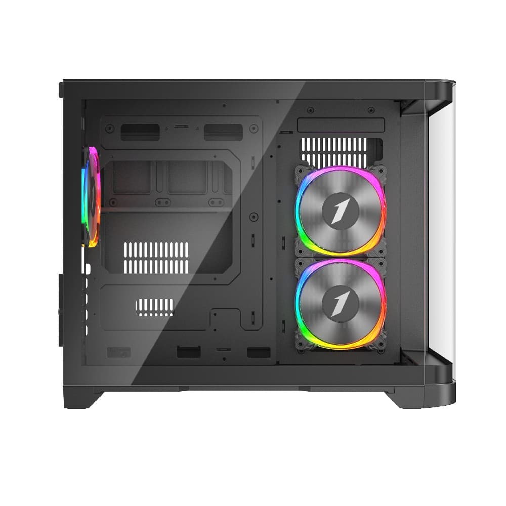 1st Player UV6 Tempered Glass Micro ATX Gaming Case - Black with 3 RGB Fans - Image 3