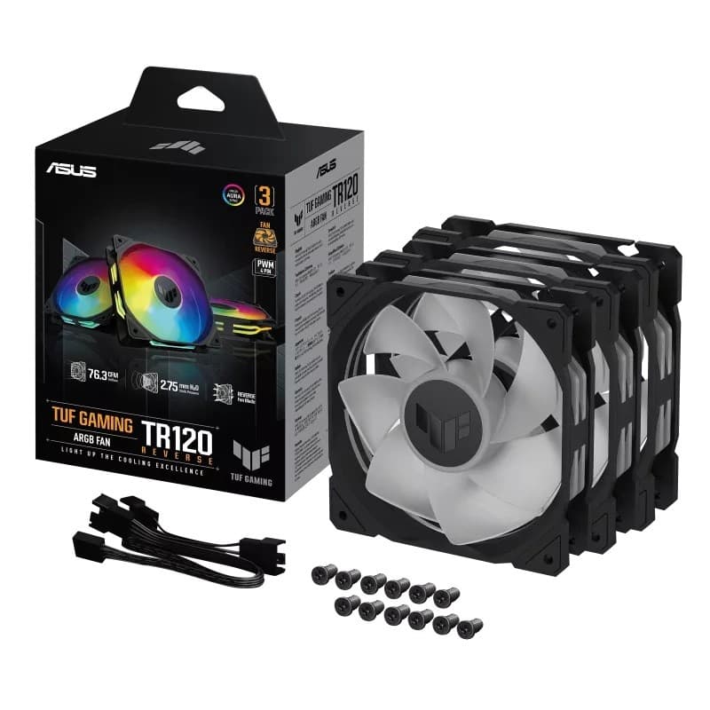 ASUS TUF Gaming TR120 ARGB Reverse 120mm Case Fan - Black 3-Pack - Image 6