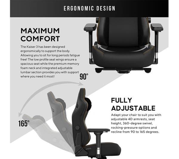 AndaSeat Kaiser 3 Premium Gaming Chair - XL, Elegant Black PVC Leather - Image 4
