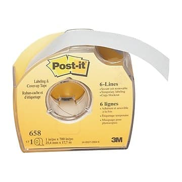 Post-it Cover-Up and Labelling Tape 6-Lines Width White 25.4 mm x 17.7 m 1 Roll/Dispenser 1 Dispenser/Pack - Image 2