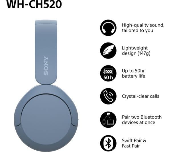Sony WH-CH520 Wireless Headphones - Blue - Image 5