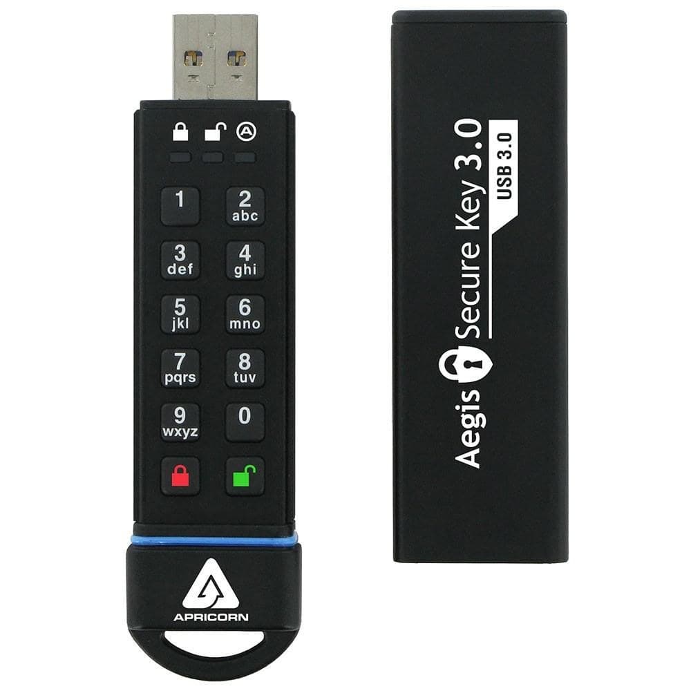 Apricorn Aegis Secure Key 3.0 USB 3.0 256-bit AES XTS Hardware-Encrypted Flash Drive, FIPS 140-2 Level 3 - 30GB (ASK3-30GB) - Image 1