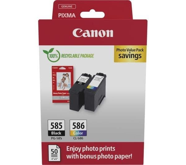 CANON PG-585/CL-586 Ink Cartridges & Photo Paper Value Pack