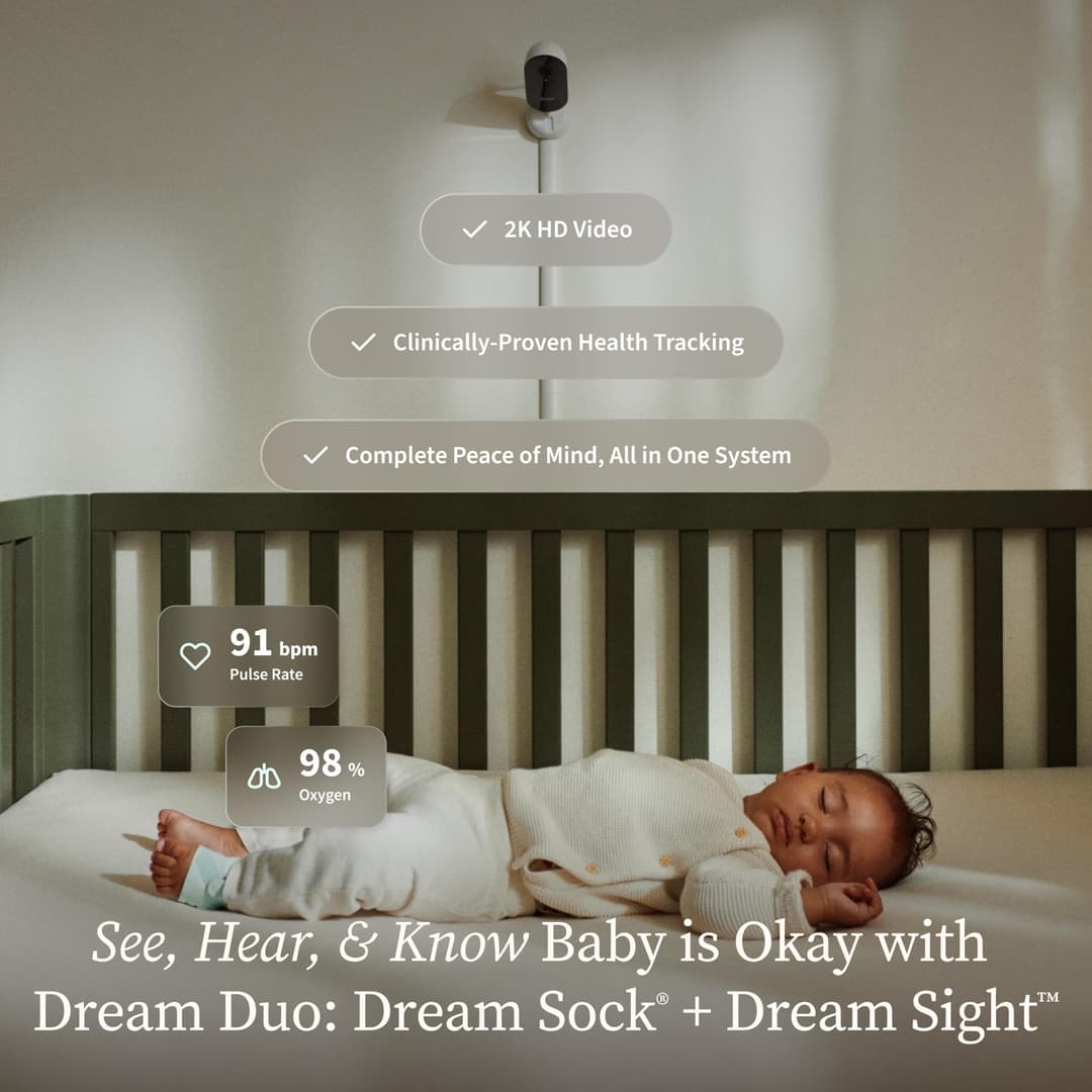 Owlet Dream Duo 3 Smart Baby Monitor System, Dream Sock + 2K HD Camera - Duo Mint - Image 2
