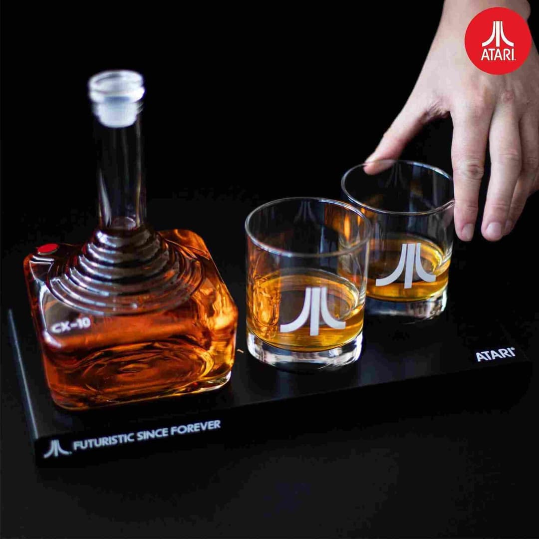 Official Atari CX-10 Joystick Decanter Set 750ml with 2 x 300ml Action Button Whisky Glasses & CX78+ Tray - Image 6