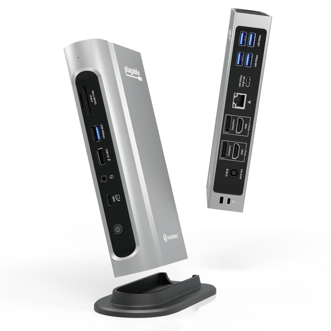 Plugable Technologies TBT4-UDZ 16-in-1 Thunderbolt 4 Certified Dock, 100W Charging, Quad 4K 60Hz on Windows, 2x HDMI, 2x DisplayPort, 7x USB, 2.5G Ethernet, SD & microSD, Audio - Image 1