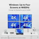 Plugable Technologies TBT4-UDZ 16-in-1 Thunderbolt 4 Certified Dock, 100W Charging, Quad 4K 60Hz on Windows, 2x HDMI, 2x DisplayPort, 7x USB, 2.5G Ethernet, SD & microSD, Audio thumbnail 3