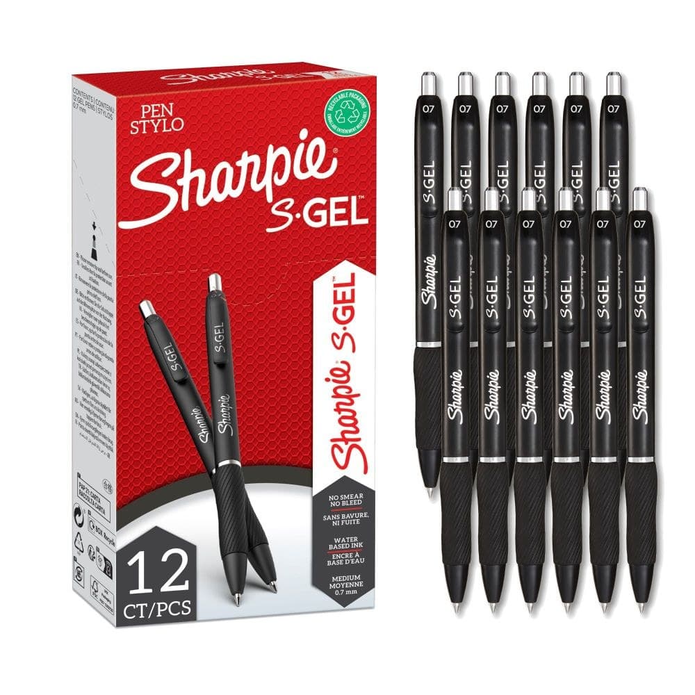 Sharpie 2229108 S-Gel Black 0.7mm point Pen Pack of 12 - Image 1