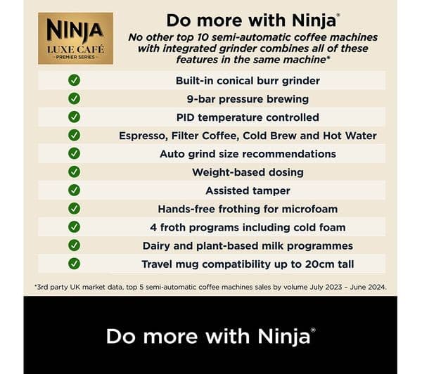 Ninja Luxe Café Premier Series 3-in-1 Bean to Cup Coffee Machine - Black - Image 7