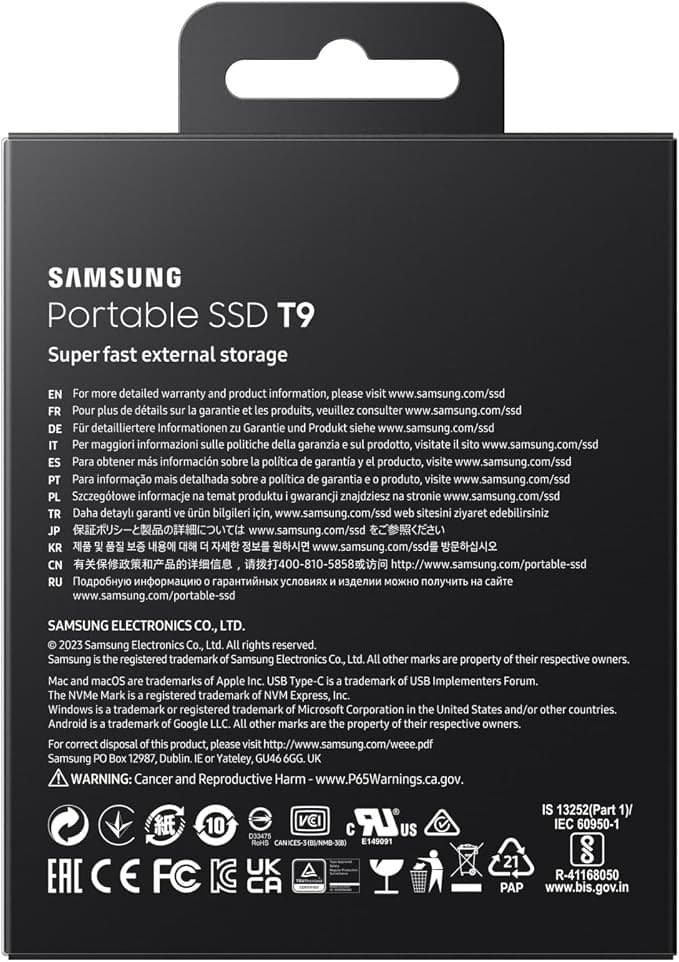 Samsung T9 Portable SSD USB 3.2 Gen 2x2 Up to 2000MB/s Black - 2TB (MU-PG2T0B) - Image 5