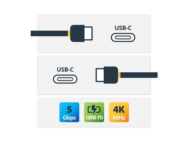 StarTech USB315CCV2M USB-C to USB-C Cable 2m 5Gbps 100W - Black/Grey - Image 6