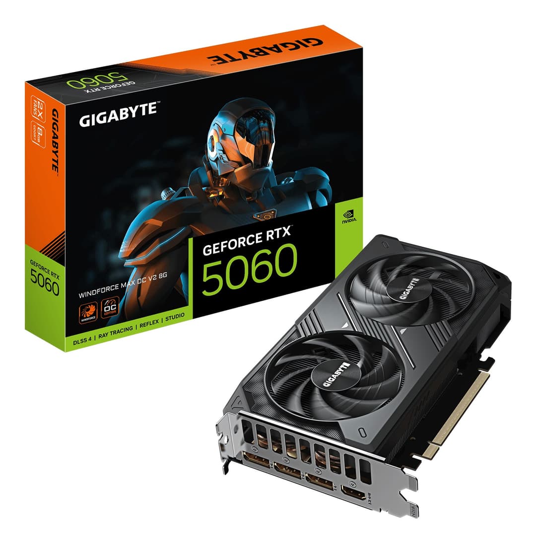 GIGABYTE GeForce RTX 5060 WINDFORCE MAX OC V2 8G Graphics Card - 8GB GDDR7, 128bit, PCI-E 5.0, 2512MHz Core Clock, 3 x DP, 1 x HDMI, NVIDIA DLSS 4, GV-N5060WF2MAX OCV2-8GD - Image 1