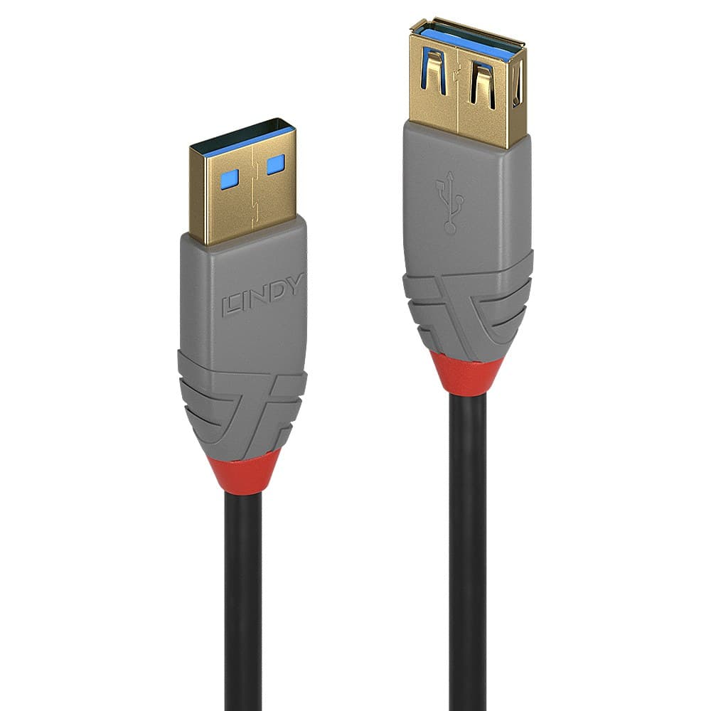 Lindy 2m USB 3.2 Gen 1 Type A Extension Cable, 5Gbps, Anthra Line, Black - Image 1