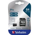 Verbatim Pro Class 10 U3 V30 microSD Memory Card with SD Adapter - 64GB thumbnail 3