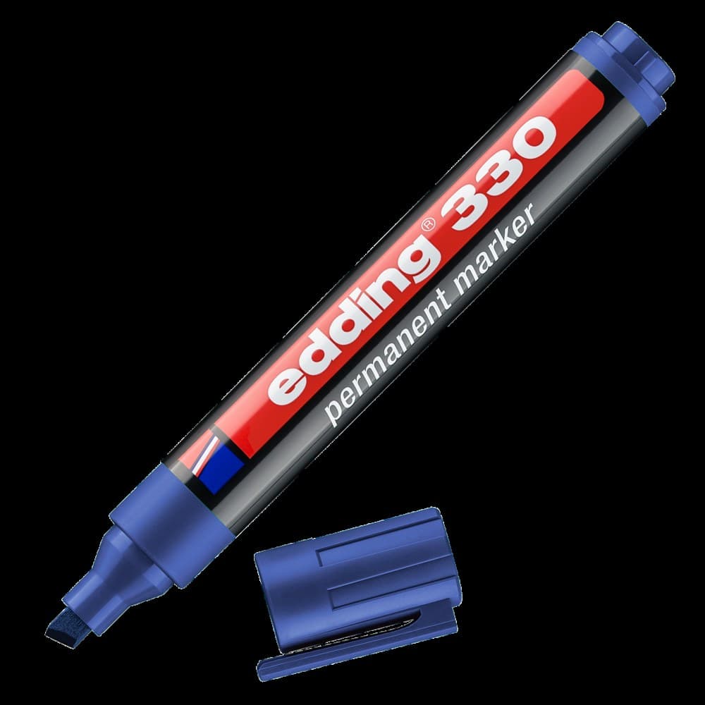 edding 330 Permanent Marker Chisel Nib Box of 10 - Blue - Image 1