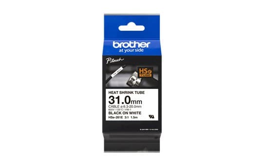 Brother HSe-261E 31mm x 1.5m Black on White Heat Shrink Tube Tape Cassette - Image 1