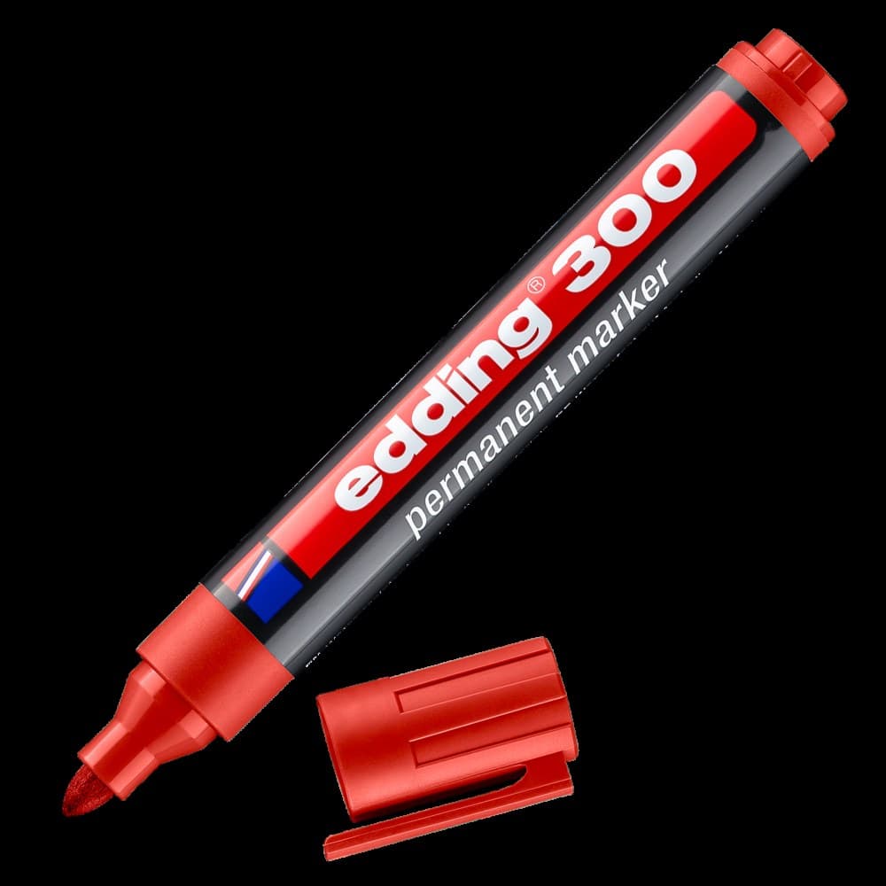 edding 300 Permanent Marker A8 Bullet Red Box of 10 - Image 1