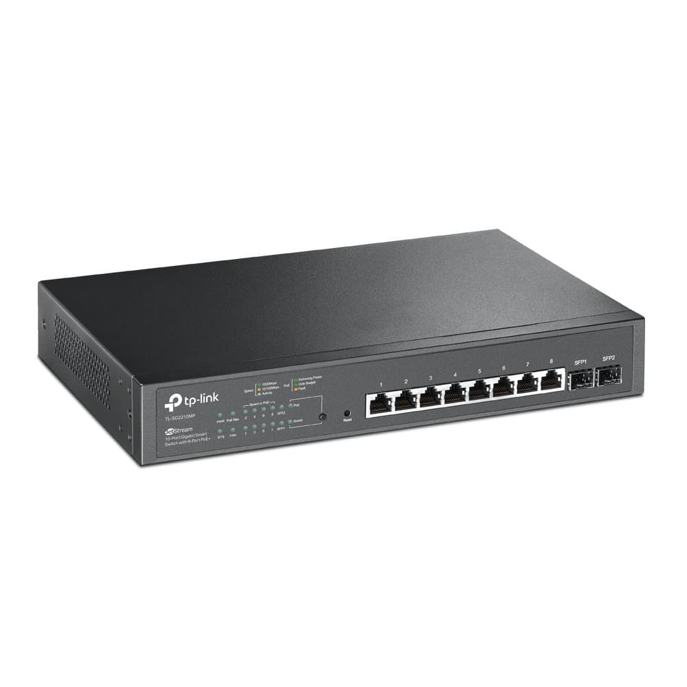 TP-LINK TL-SG2210MP 20 Gbit/s Rack Mountable Managed 8 x Gigabit Ethernet RJ45+2 x SFP Ports Network Switch - Image 3