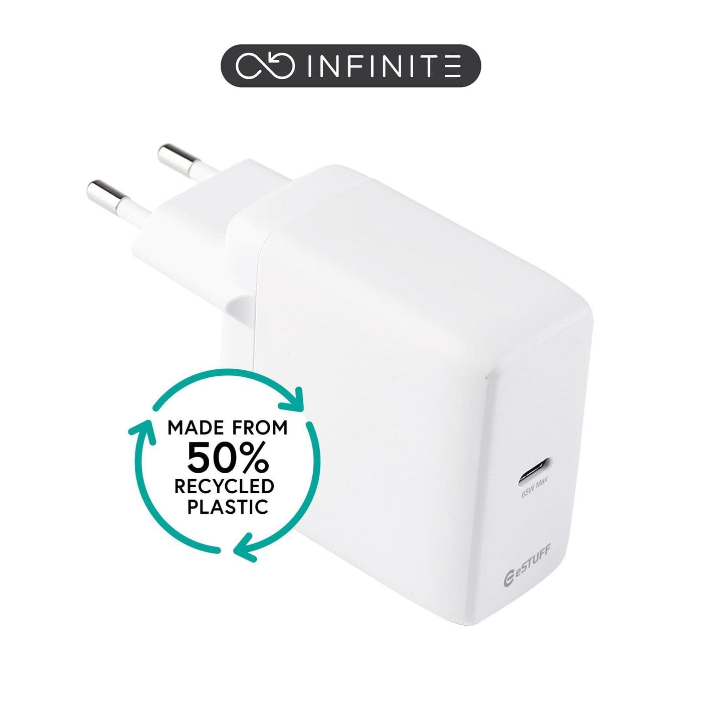 eSTUFF ES637067 INFINITE USB-C GaN Charger 65W PD EU Plug White