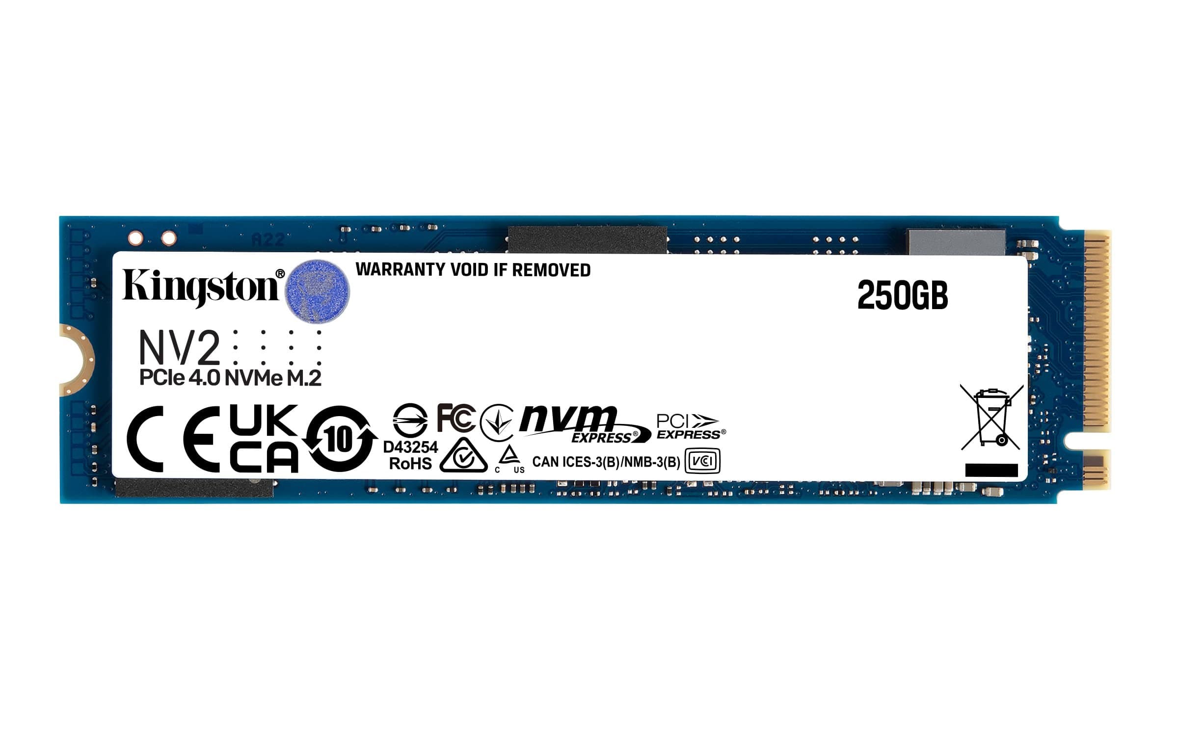 Kingston NV2 NVMe PCIe 4.0 Internal SSD 250GB M.2 2280 - Blue