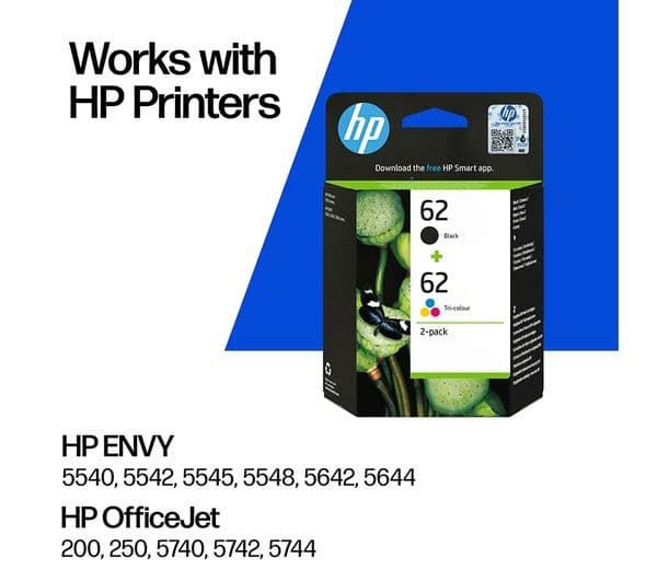 HP 62 N9J71AE Black & Tri-Colour Original Ink Cartridges (2-Pack) - Image 2