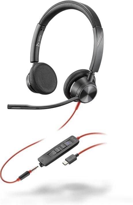 HP Poly Blackwire 3325 Stereo USB-C Headset, Microsoft Teams Certified, 3.5mm Plug + USB-C/A Adapter (8X222AA)