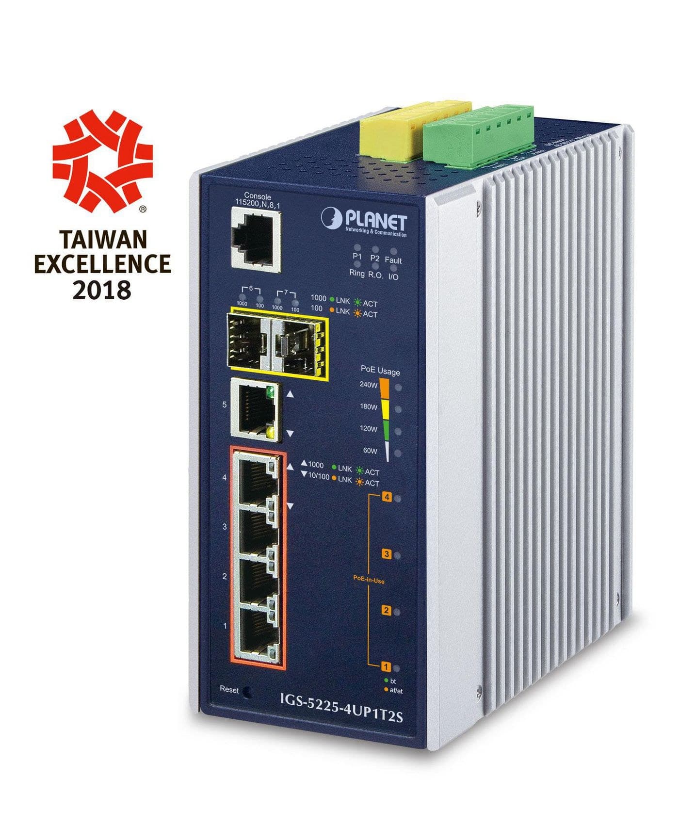 PLANET IGS-5225-4UP1T2S Industrial 4-Port Gigabit 802.3bt PoE + 1-Port Gigabit + 2-Port SFP L2+ Managed Switch