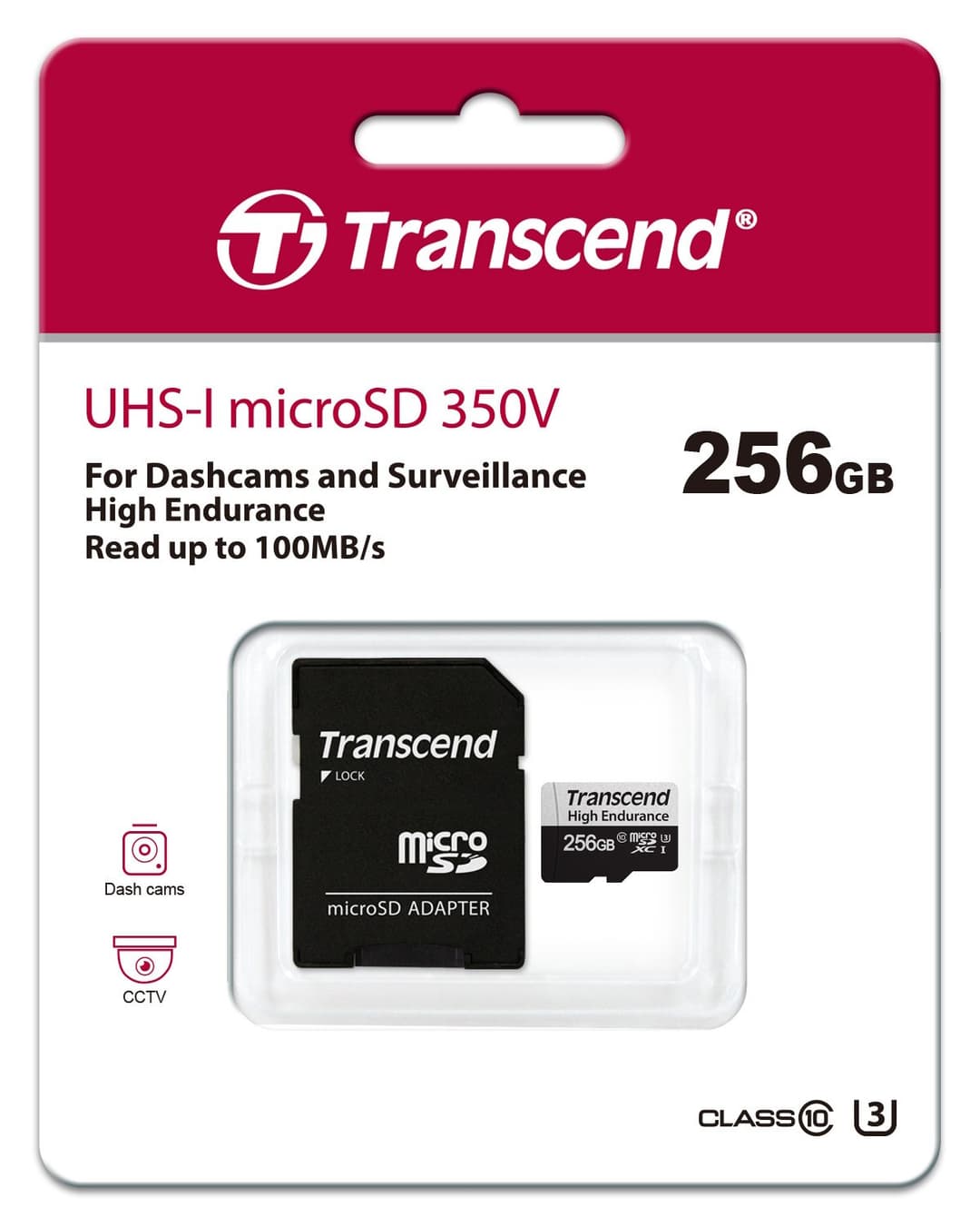Transcend High Endurance 350V microSDXC UHS-I U3 Class 10 Memory Card with SD Adapter 256GB - Image 2