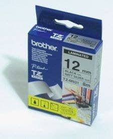 Brother TZe P-touch Laminated Labelling Tape Black on Matte Silver 8m - 12mm - Image 1