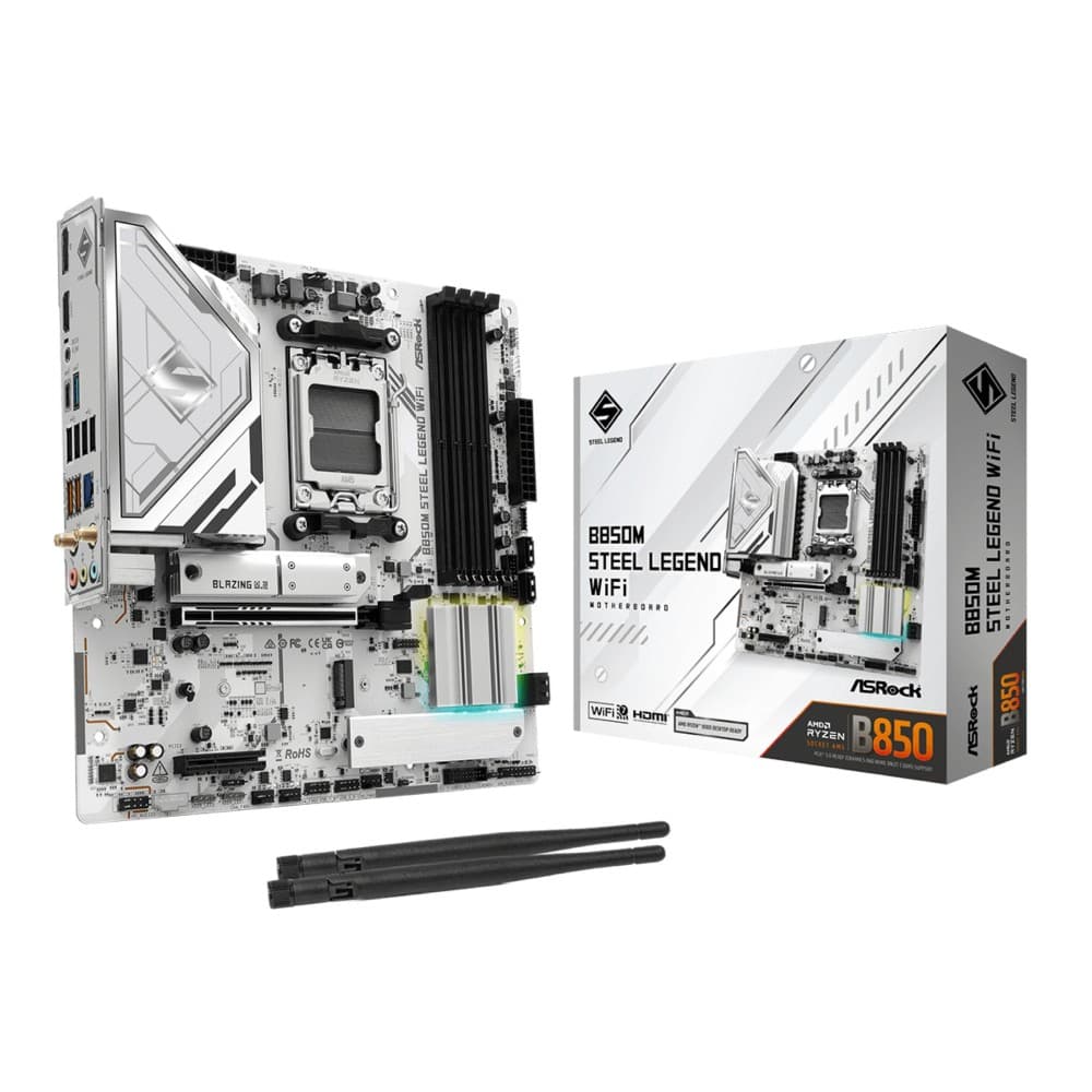 Asrock B850M Steel Legend WiFi DDR5 Micro-ATX AMD Socket AM5 Motherboard - White