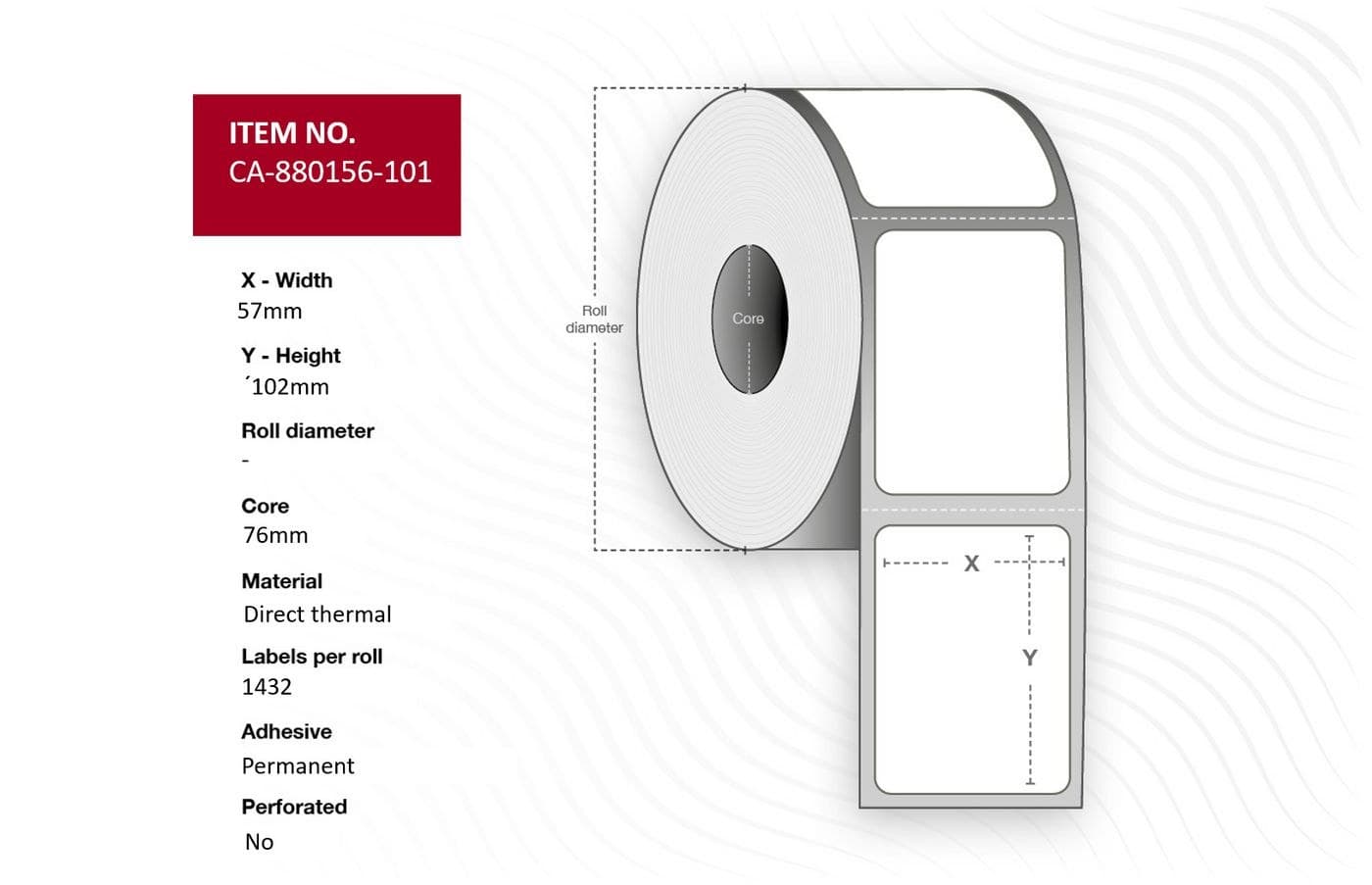 Capture CA-880156-101 Direct Thermal Labels 57 x 102mm, 76mm Core, Coated, Permanent, No Perforation, 1432 per Roll (8 Rolls)