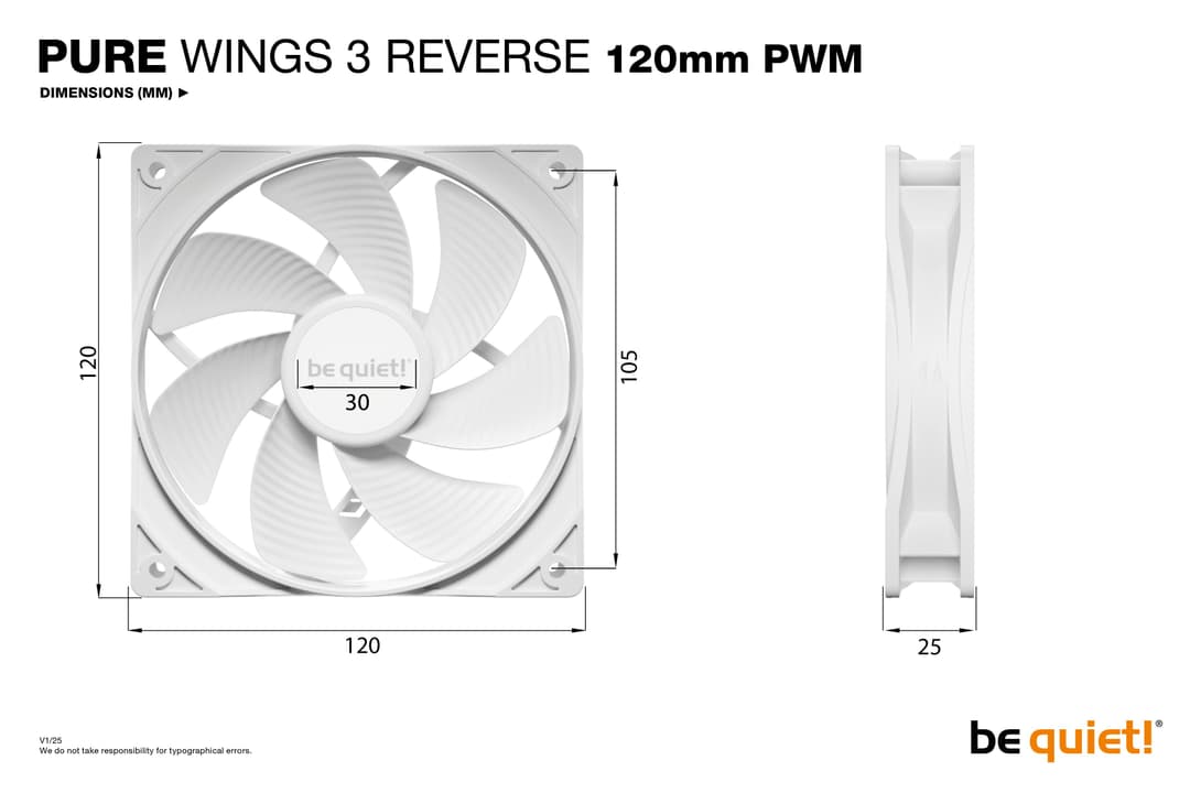 be quiet! Pure Wings 3 120mm PWM Reverse Triple Pack Case Fans - White - Image 4