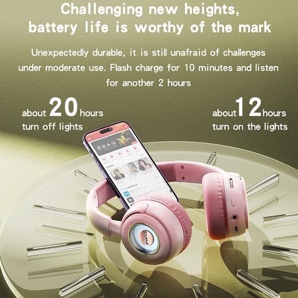 Yesido EP06 Wireless Bluetooth 5.3 RGB Headphones - Pink - Image 5