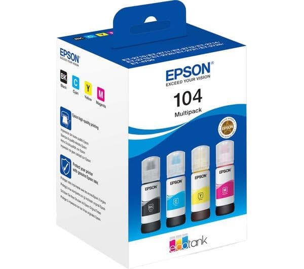 Epson EcoTank 104 - 4-pack - black, yellow, cyan, magenta - original - ink refill - Image 1