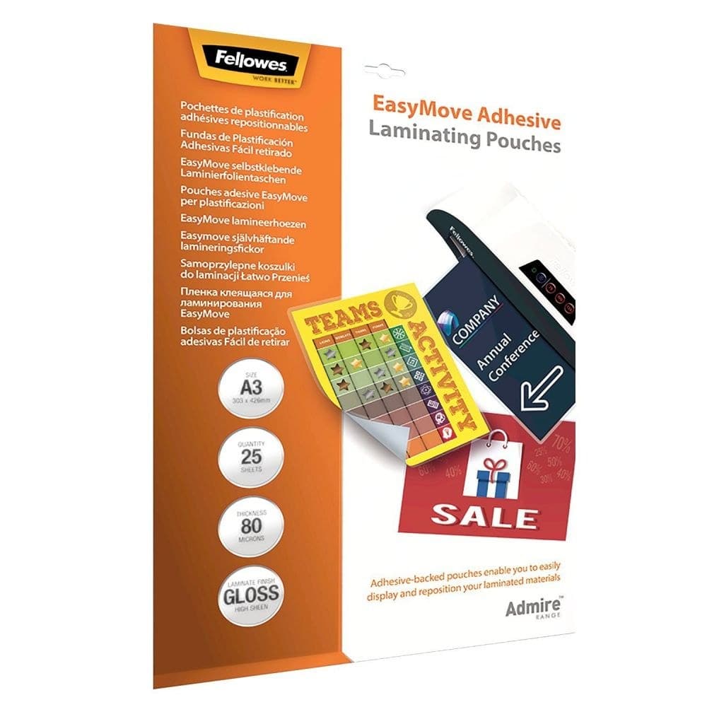 Fellowes 5601801 Admire A3 80Mic EasyDisplay Adhesive Backed Pouch 25pk