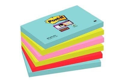 Post-it Super Sticky Notes 655-6SS-MIA 76 x 127 mm Miami Assorted Colours - 6 Pads of 90 Sheets - Image 1
