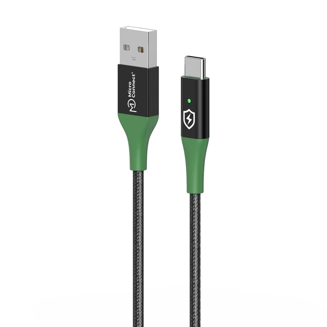 MicroConnect Smart Charge USB-A to USB-C Cable 1m - Black/Green - Image 1