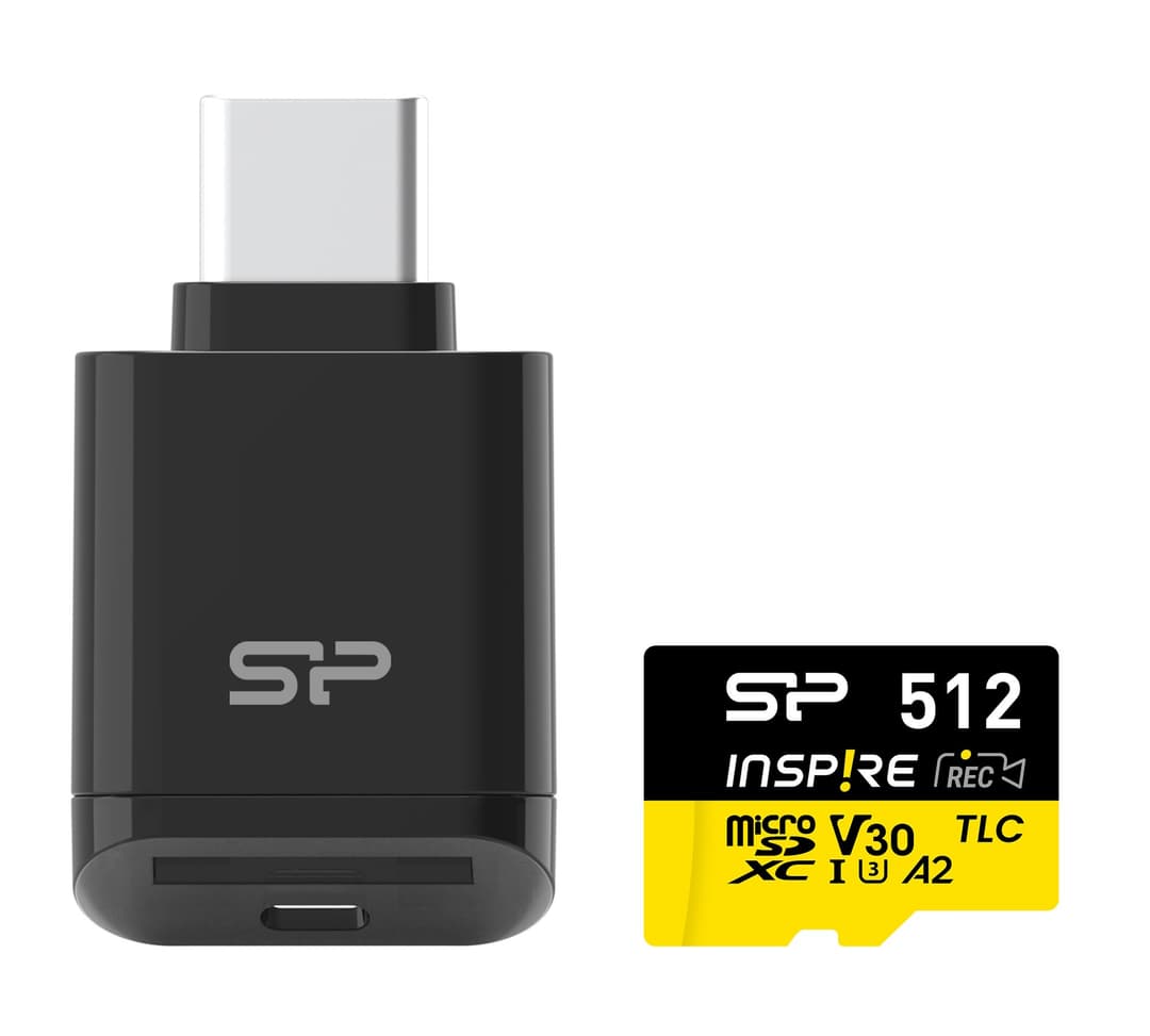 Silicon Power Inspire microSDXC UHS-I U3 V30 A2 4K Memory Card with USB Type-C Reader - 512GB - Image 1