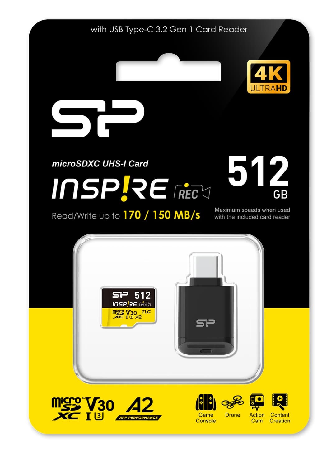 Silicon Power Inspire microSDXC UHS-I U3 V30 A2 4K Memory Card with USB Type-C Reader - 512GB - Image 3