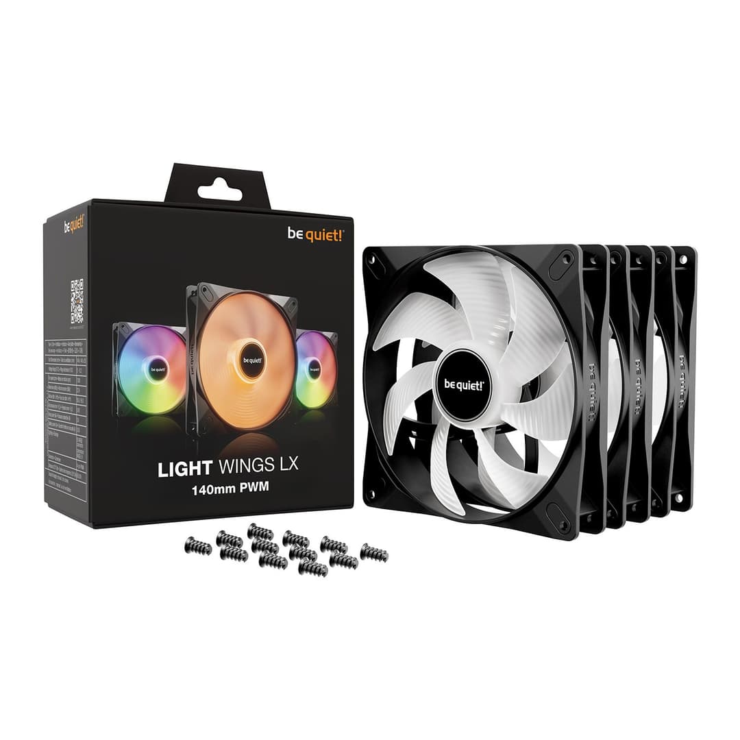 be quiet! Light Wings LX 140mm PWM ARGB 7 Blades Case Fan Triple Pack - Black - Image 1
