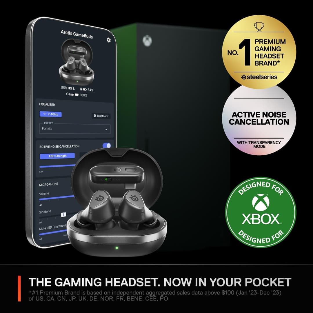 SteelSeries Arctis GameBuds Wireless Noise-Cancelling Gaming Earbuds for Xbox - Black - Image 2