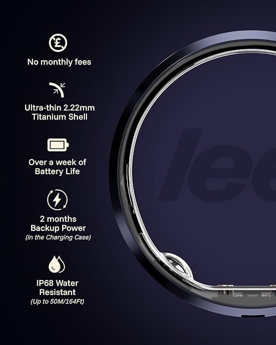 LEEP Smart Ring Size 8 Blue, IP68 Waterproof Health & Fitness Tracker with Heart Rate & Sleep Monitoring - Image 2