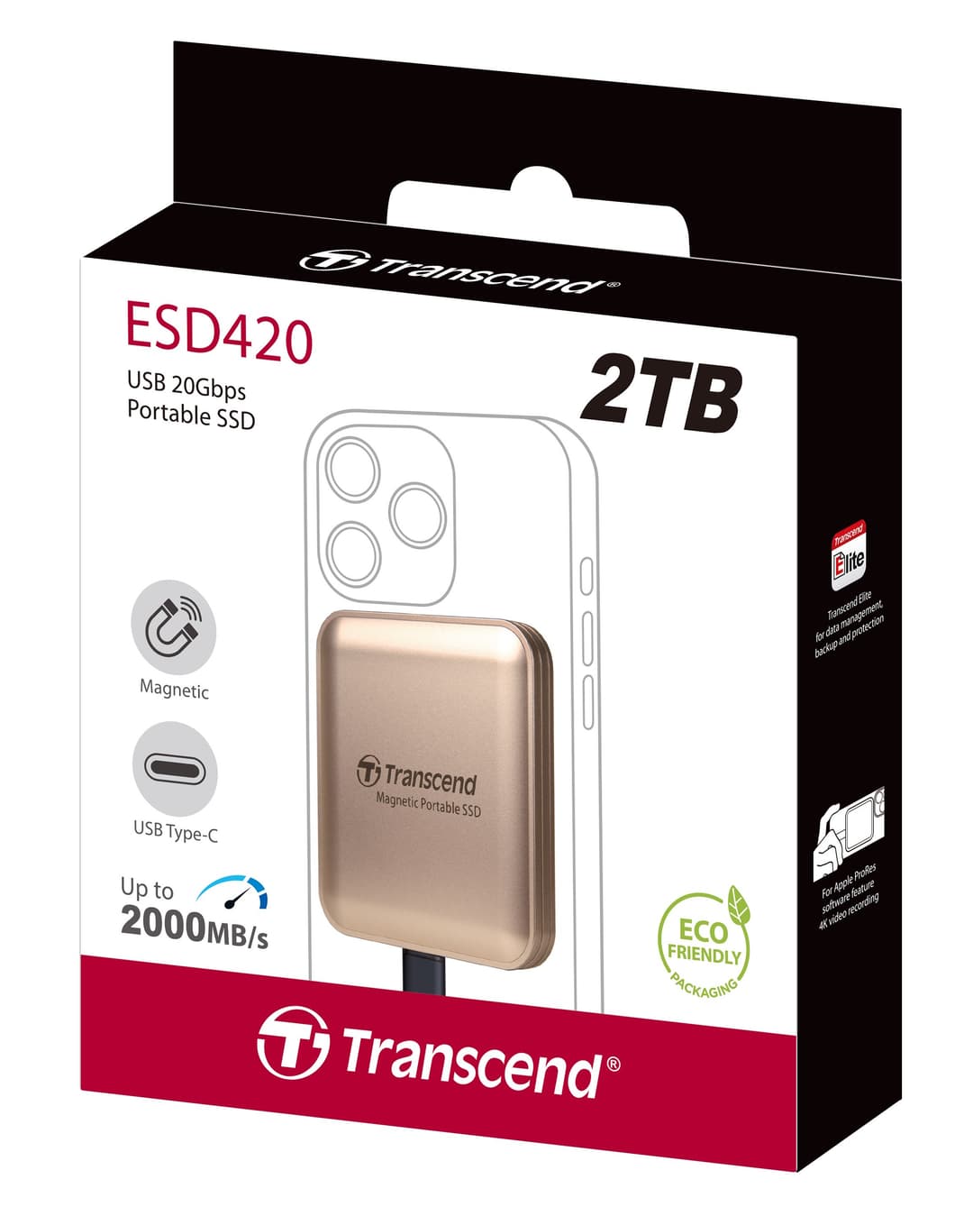 Transcend ESD420 Portable Magnetic SSD USB 20Gbps Type-C MagSafe 2TB - Champagne Gold - Image 2
