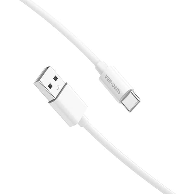 Ven-Dens Silicone USB-A to USB-C Cable, Durable, Heat-Resistant & Reliable, VD-DCP03 - White