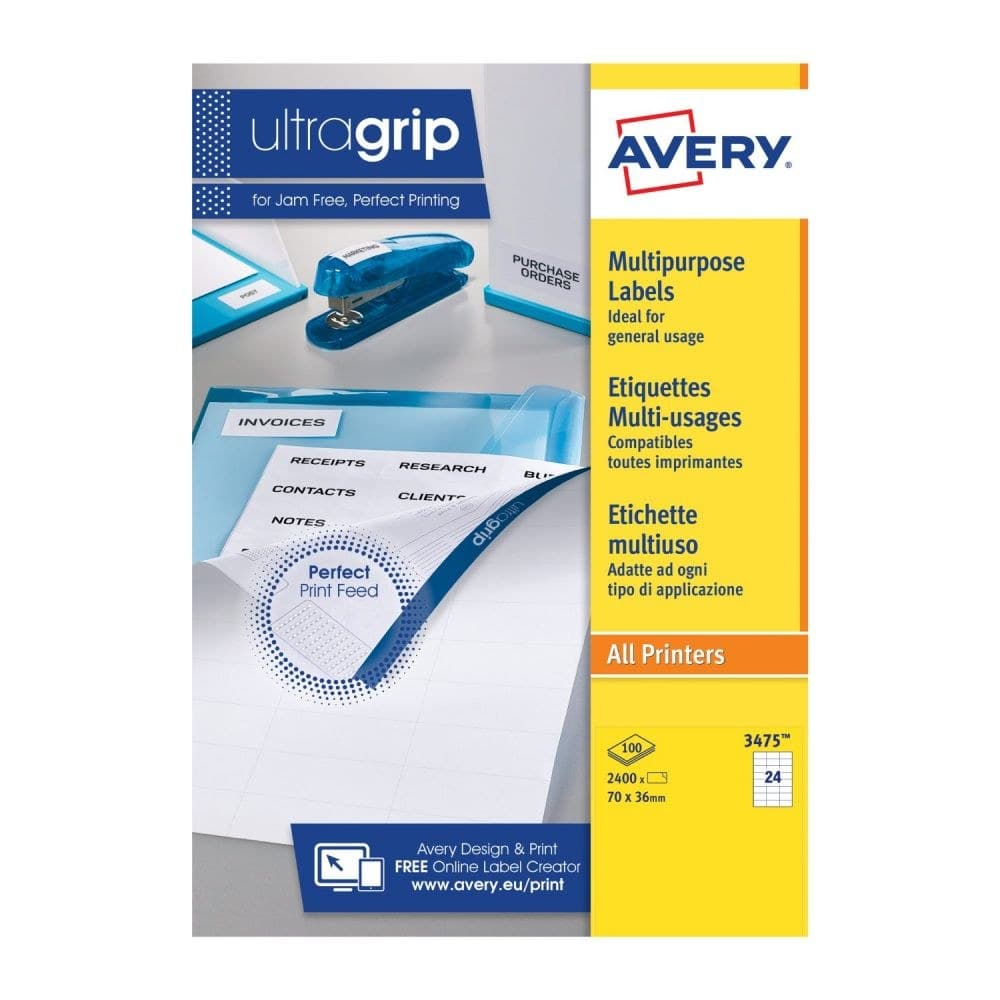 Avery 3475 Multipurpose Labels 100 sheets - 24 Labels per Sheet