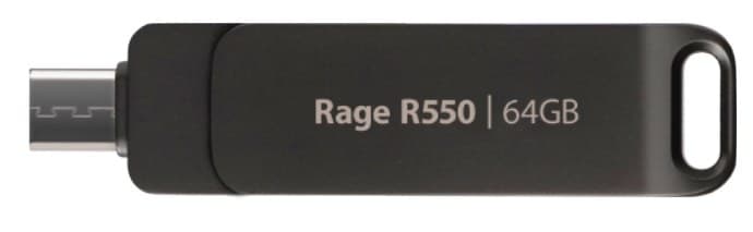 Patriot Rage R550 USB 3.2 Gen 1 Type-A & Type-C Flash Drive, Black - 64GB