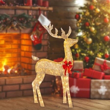 Outdoor Lighted Christmas Reindeers Yard Ornament LED Lights With Red Bows